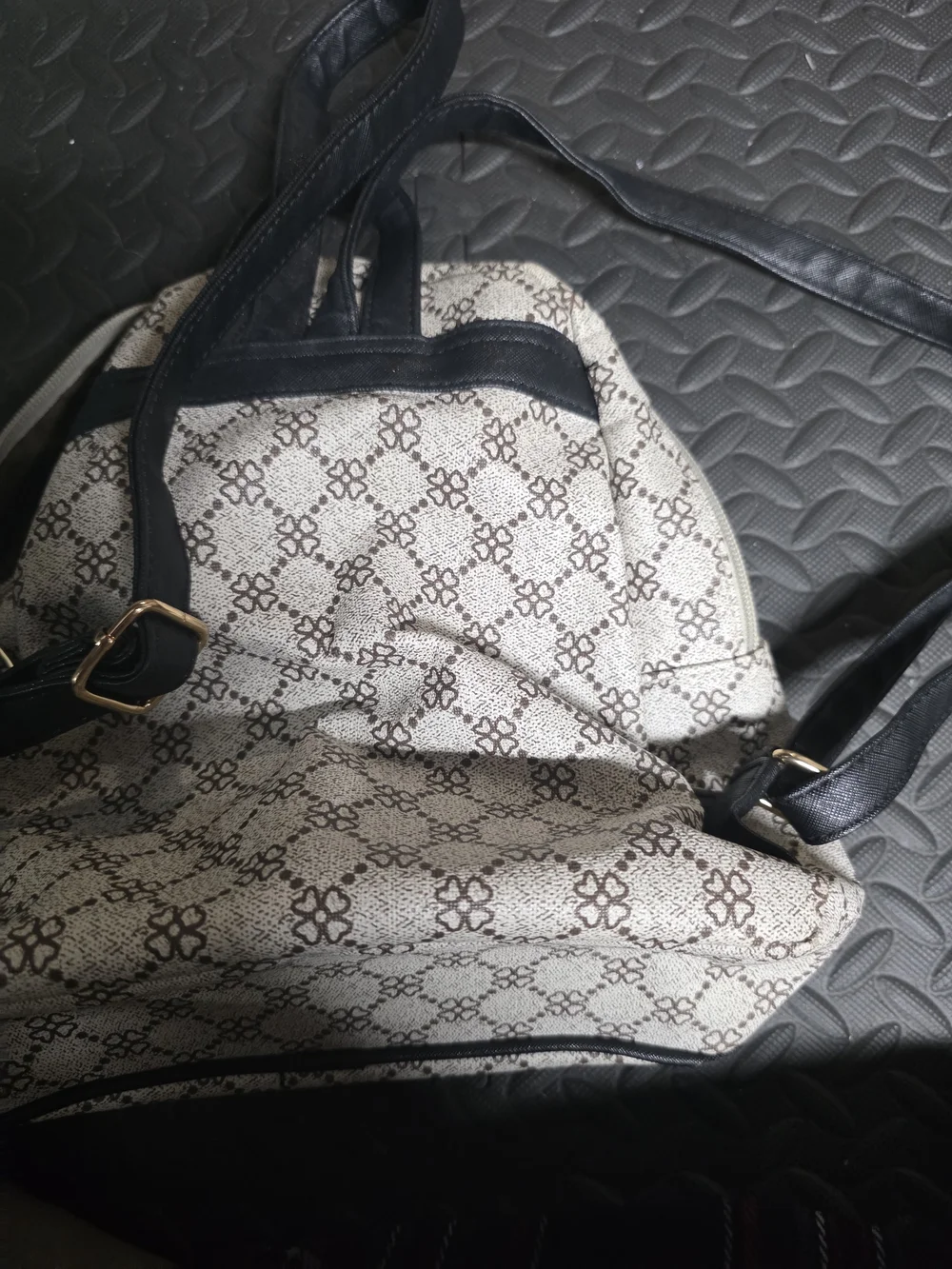 Bee-Embellished Cream and Black Women's Backpack
